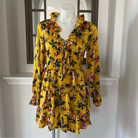 Avec Les Filles Tiered Satin Ruffle Dress, Multi Yellow Gold Size 6 Retail $158 - Picture 5 of 16